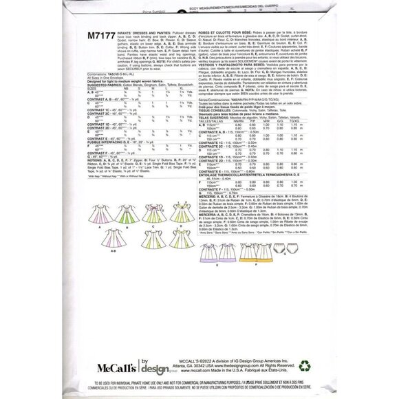 McCall's M7177 Infant Girls NB to XL Dresses and Panties Uncut Sewing Pattern Ne - Picture 2 of 2